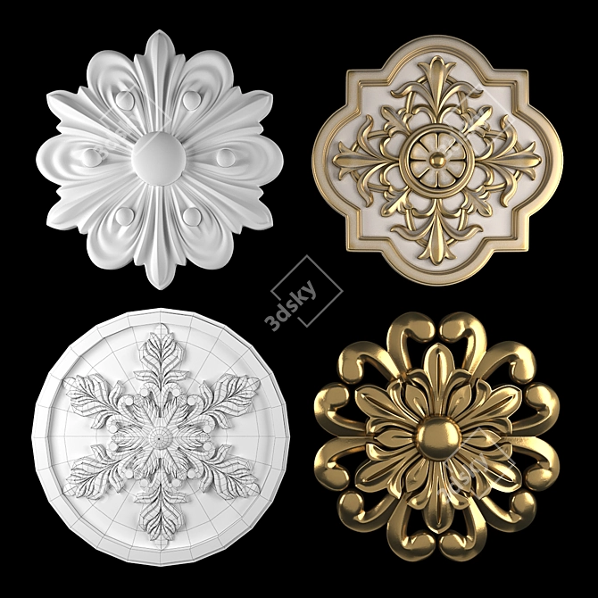 Elegant Rosettes in Gold & Gypsum 3D model image 1