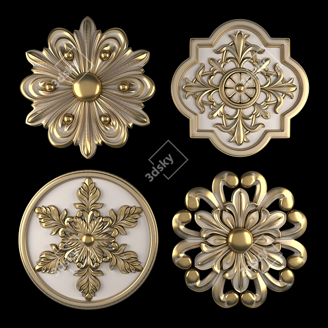 Elegant Rosettes in Gold & Gypsum 3D model image 4