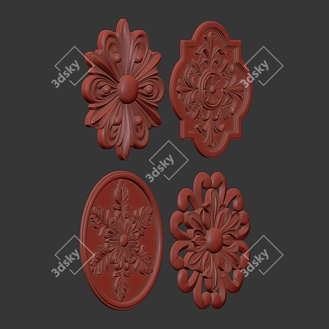 Elegant Rosettes in Gold & Gypsum 3D model image 6