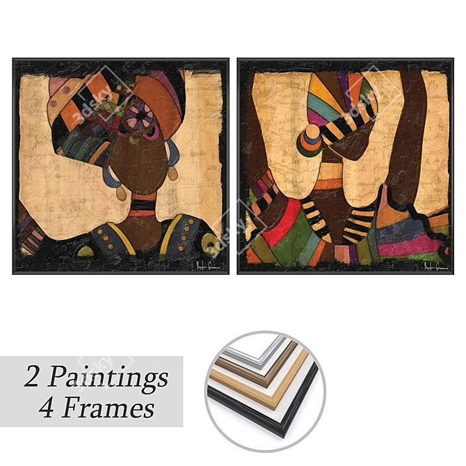 Art Prints Set with Various Frames 3D model image 1