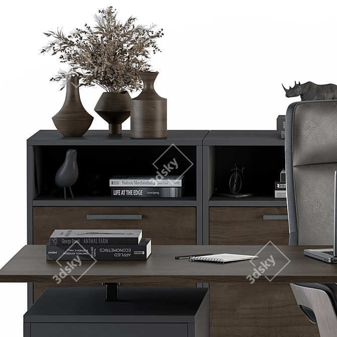 Wooden and Black Employee Desk 3D model image 2