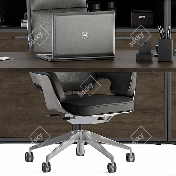 Wooden and Black Employee Desk 3D model image 3