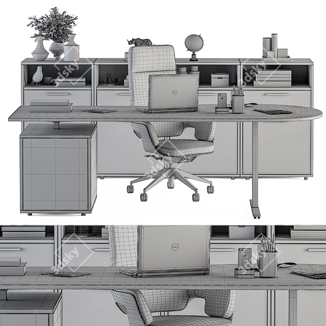 Wooden and Black Employee Desk 3D model image 5