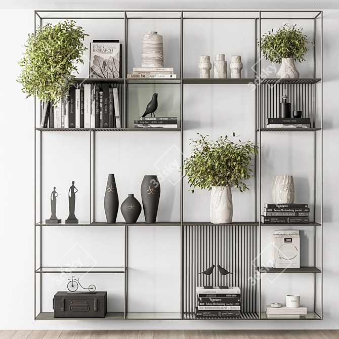 Plant-Inspired Metal Shelf Set 3D model image 1