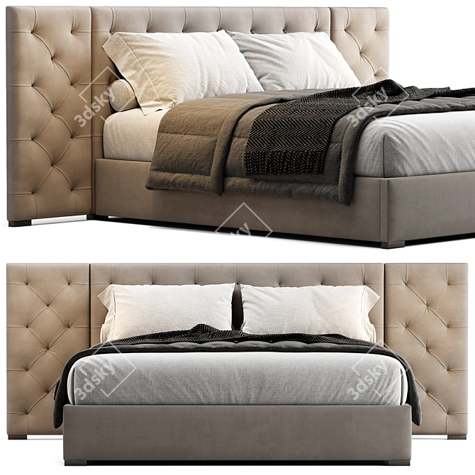 Modena Tufted Fabric Extended Bed 3D model image 2