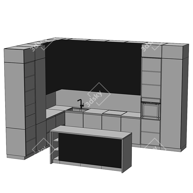 Contemporary Kitchen Set 3D model image 6