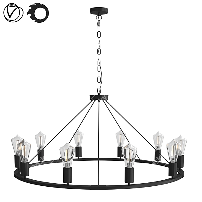 Black Farmhouse Wagon Wheel Chandelier: Timeless Rustic Elegance 3D model image 1