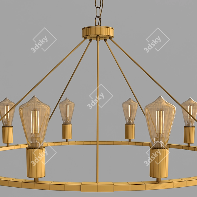 Black Farmhouse Wagon Wheel Chandelier: Timeless Rustic Elegance 3D model image 3