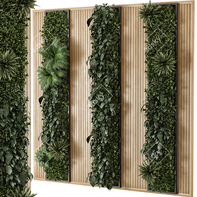 Wooden Base Vertical Garden - Set 525 3D model image 1