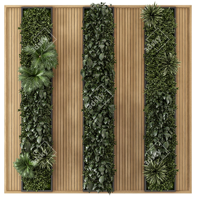 Wooden Base Vertical Garden - Set 525 3D model image 2