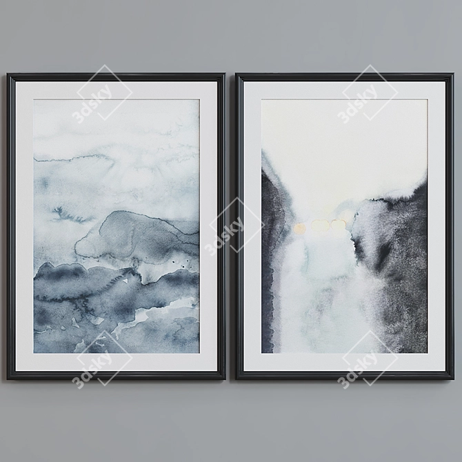 Minimalist Abstract Watercolor Picture Frame Set 3D model image 2