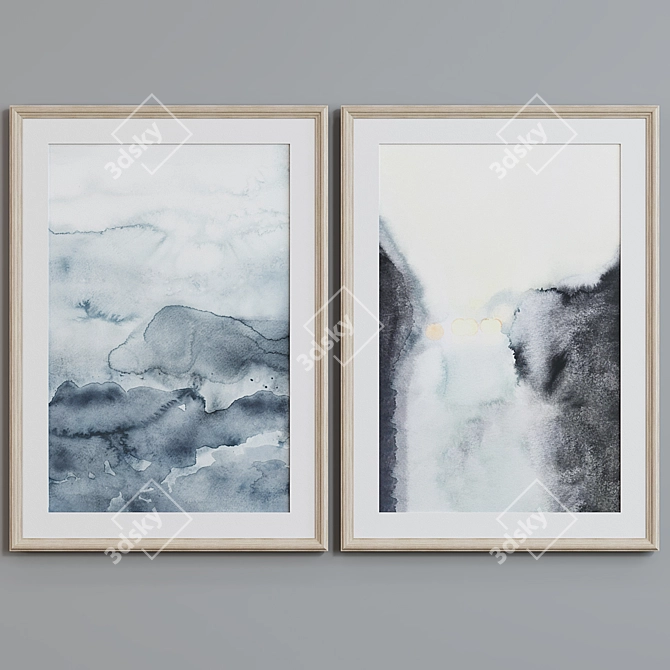 Minimalist Abstract Watercolor Picture Frame Set 3D model image 3