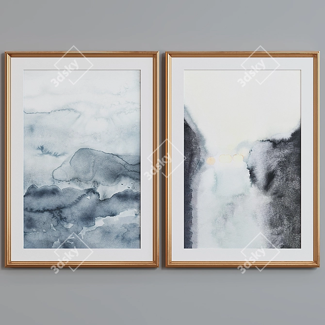 Minimalist Abstract Watercolor Picture Frame Set 3D model image 4