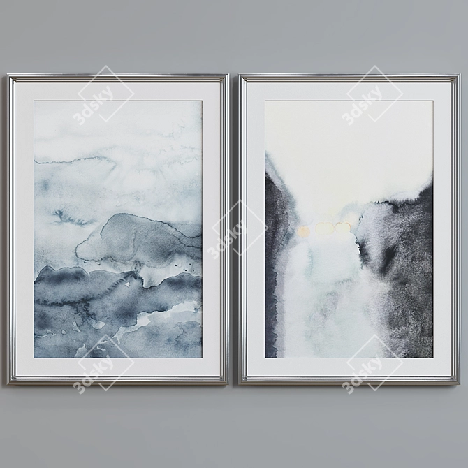 Minimalist Abstract Watercolor Picture Frame Set 3D model image 5