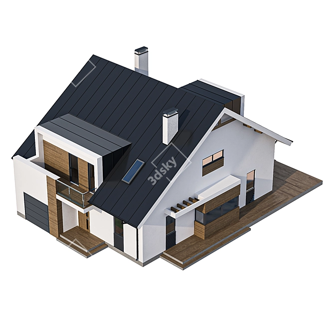 Modern Cottage with Garage: Balconies, Attic, Click Seam Roof 3D model image 2