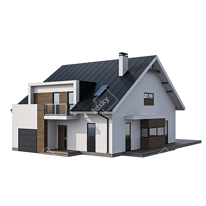 Modern Cottage with Garage: Balconies, Attic, Click Seam Roof 3D model image 4