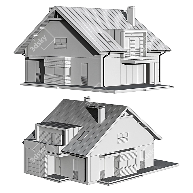 Modern Cottage with Garage: Balconies, Attic, Click Seam Roof 3D model image 7