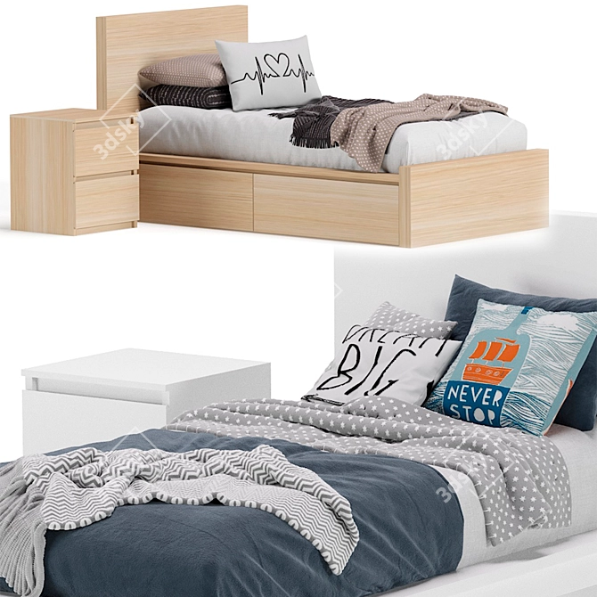 Ikea Malm Single Bed: Sleek and Stylish Sleeping Solution 3D model image 4