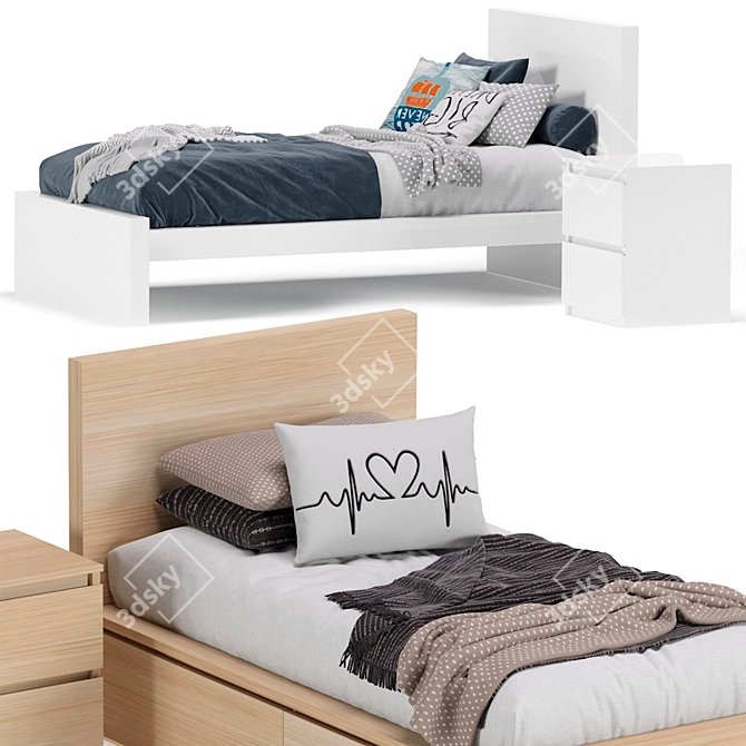 Ikea Malm Single Bed: Sleek and Stylish Sleeping Solution 3D model image 5