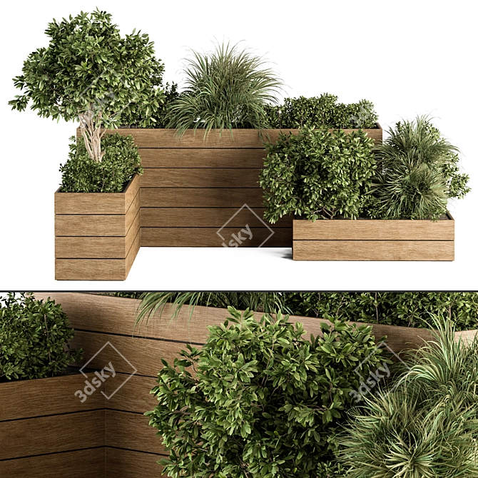 Wooden Outdoor Plant Box Set 3D model image 2