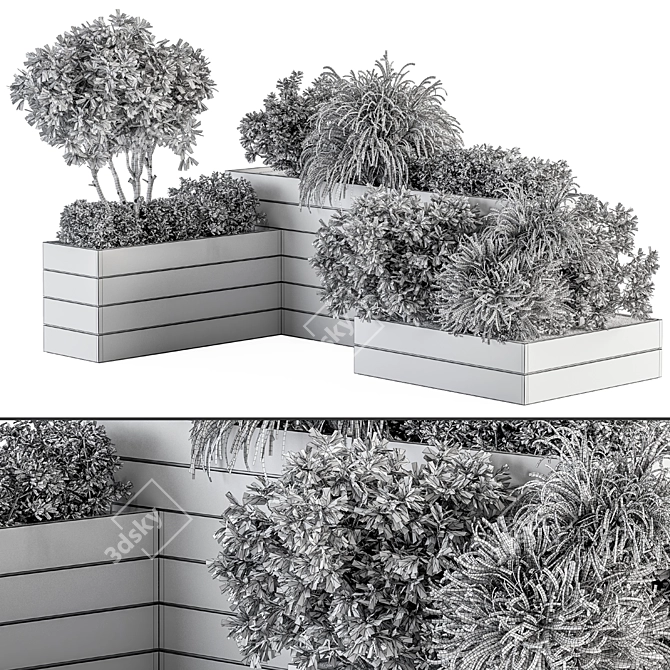 Wooden Outdoor Plant Box Set 3D model image 6