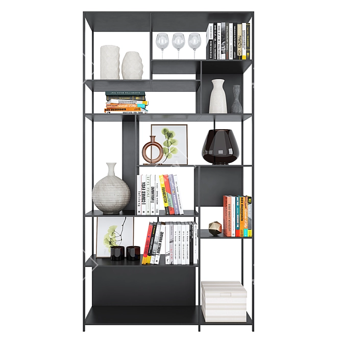 Geometric Black Metal Shelf 3D model image 1