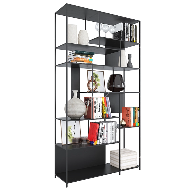 Geometric Black Metal Shelf 3D model image 2