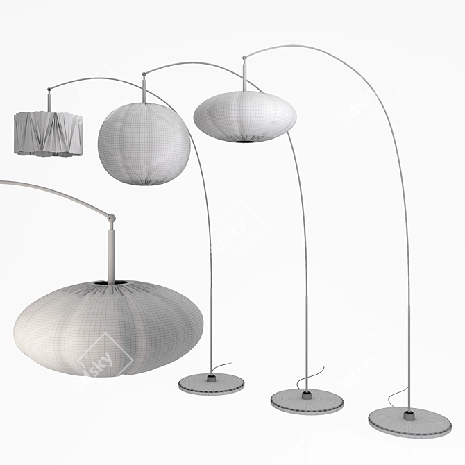 Arc Floor Lamp Set with Steel Frame 3D model image 2