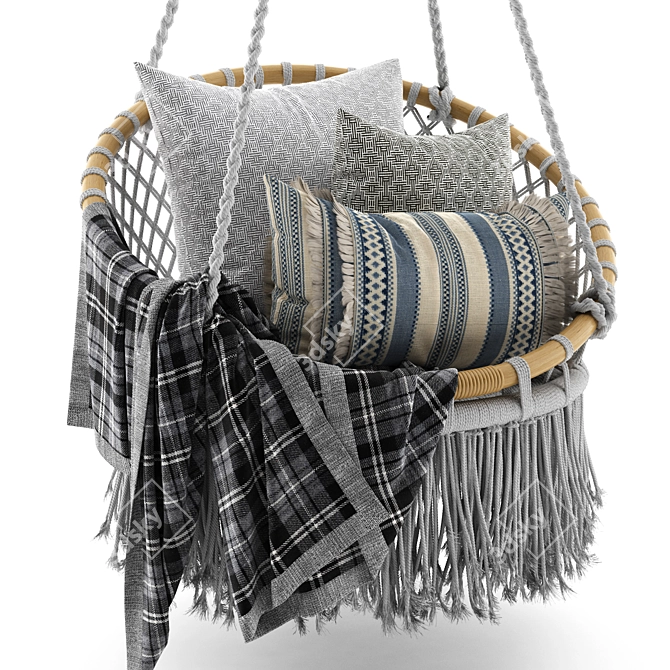 Boho Rattan Macrame Hammock 3D model image 1