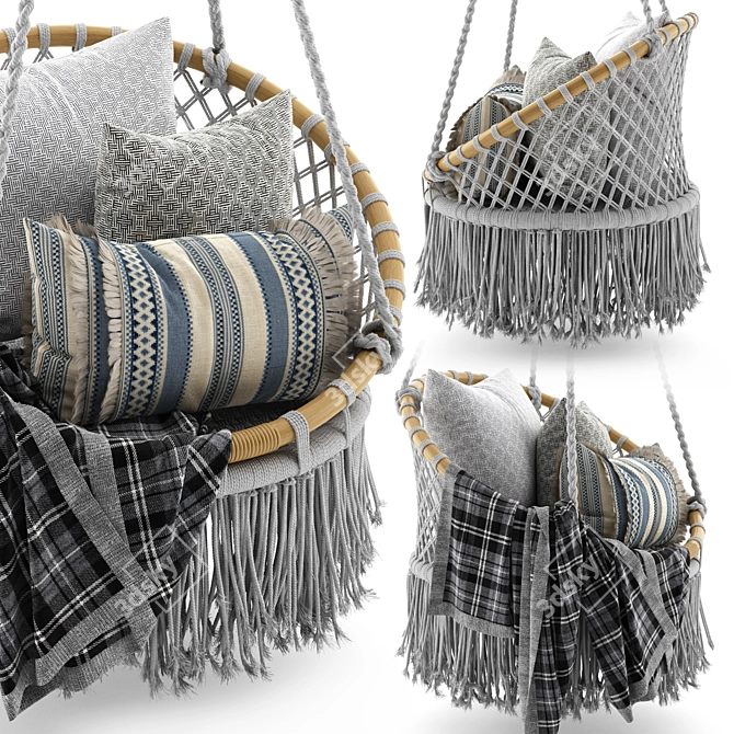 Boho Rattan Macrame Hammock 3D model image 3