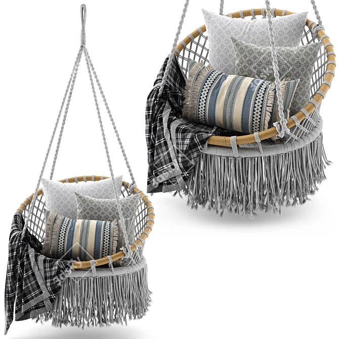 Boho Rattan Macrame Hammock 3D model image 6