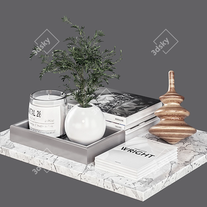 Elegant Decor Set: Books & Bouquet 3D model image 1