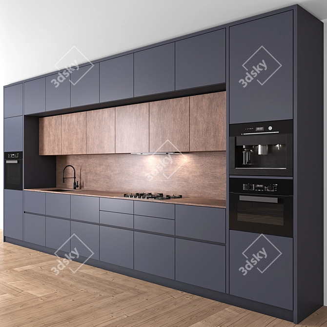 Sleek 3-Color Modern Kitchen 3D model image 4