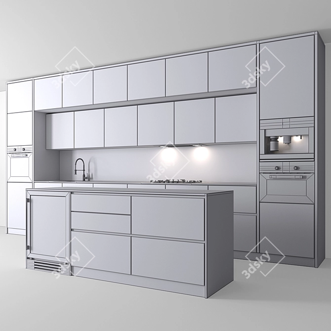 Sleek 3-Color Modern Kitchen 3D model image 7