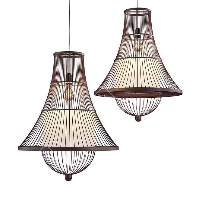 Rustic Bamboo Pendant Light 3D model image 1