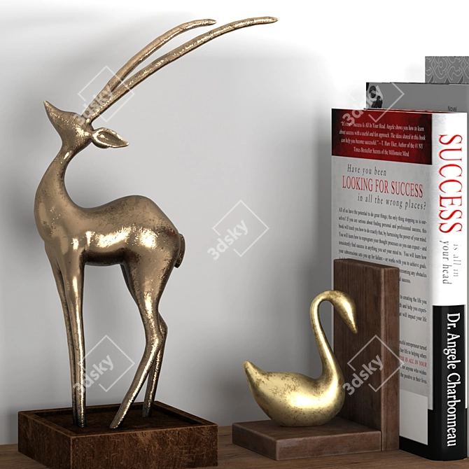 Artistic Decor Set: Sculptures, Books & Painting 3D model image 2