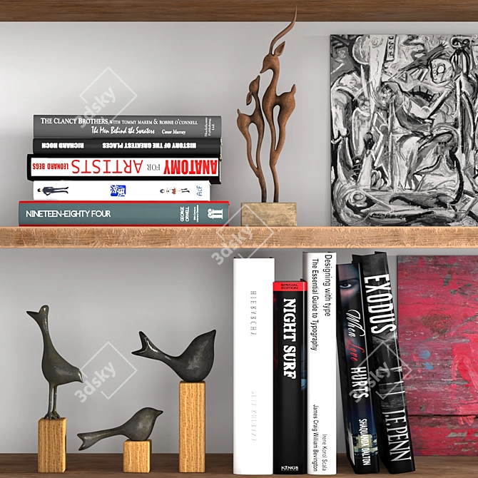 Artistic Decor Set: Sculptures, Books & Painting 3D model image 3