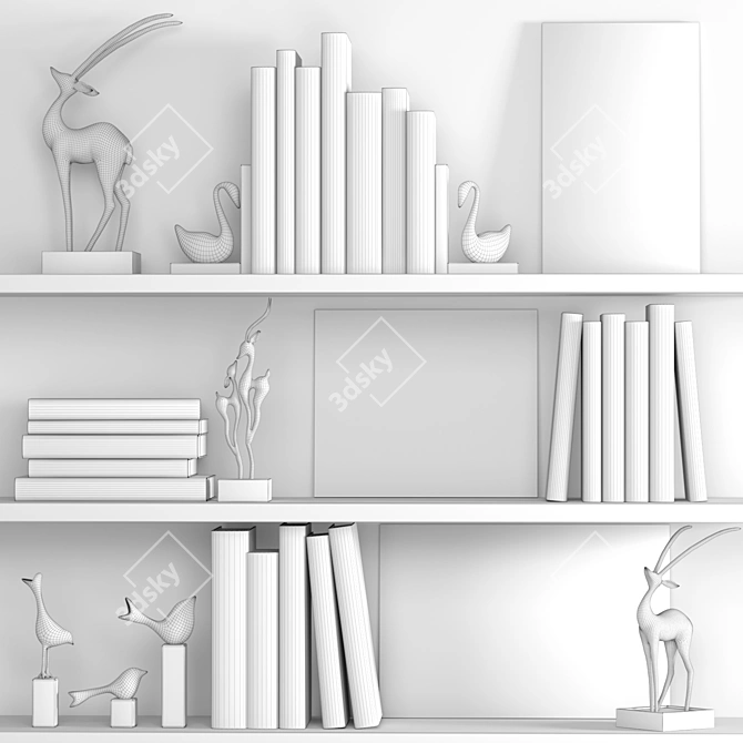 Artistic Decor Set: Sculptures, Books & Painting 3D model image 4