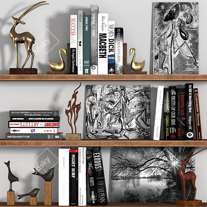 Artistic Decor Set: Sculptures, Books & Painting 3D model image 5