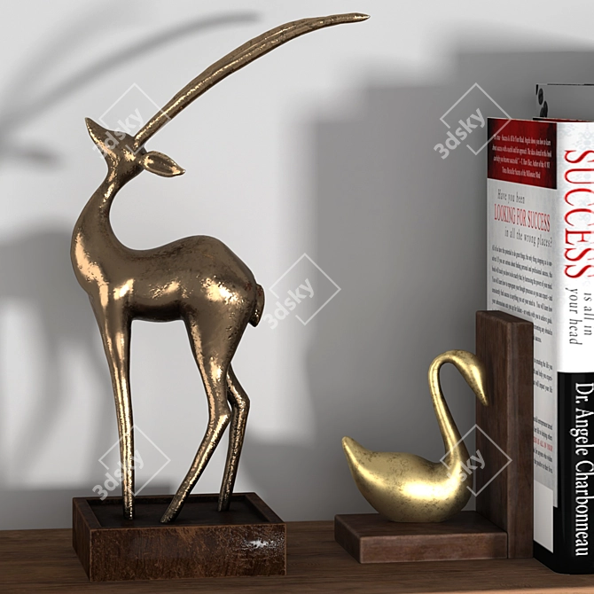 Artistic Decor Set: Sculptures, Books & Painting 3D model image 8