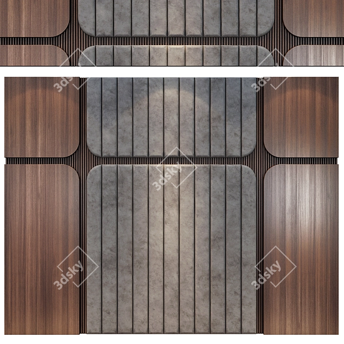 Elegant Wood & Gold Wall Panels 3D model image 1