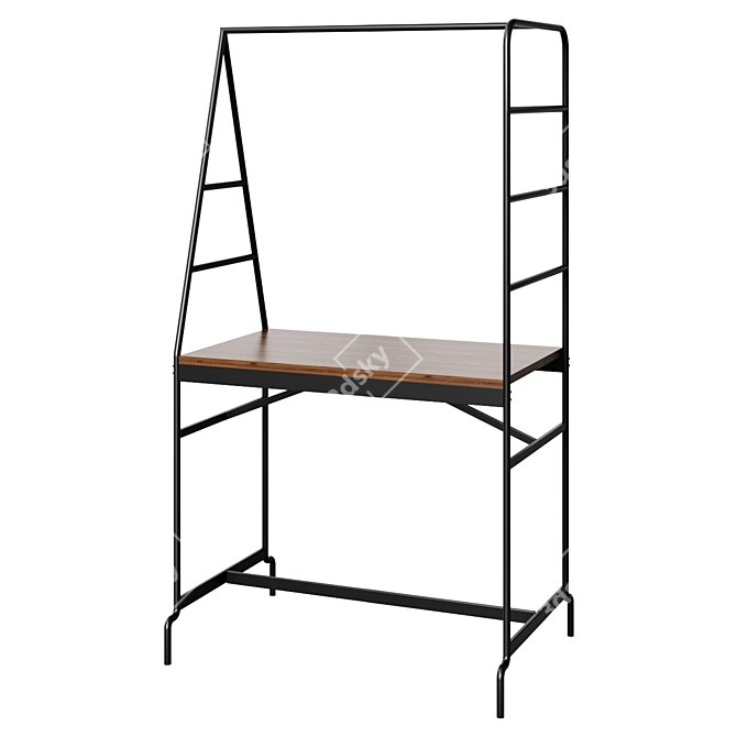 Sleek Black Desk with Storage Rails 3D model image 1