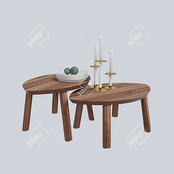 Walnut Finish Stockholm Table Set 3D model image 1