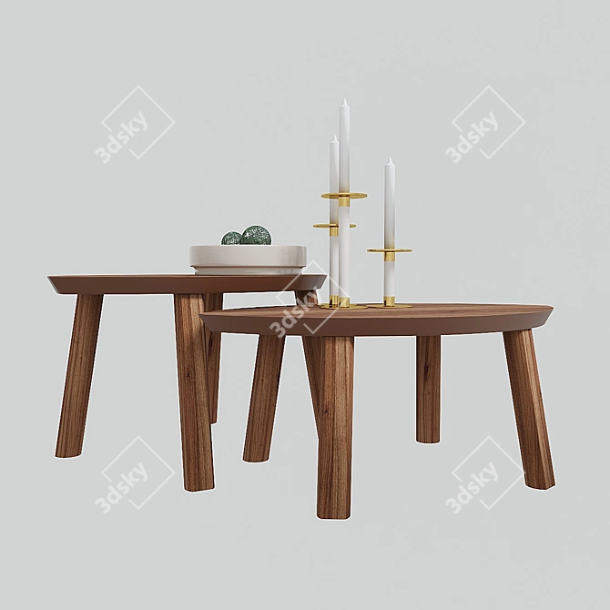 Walnut Finish Stockholm Table Set 3D model image 2