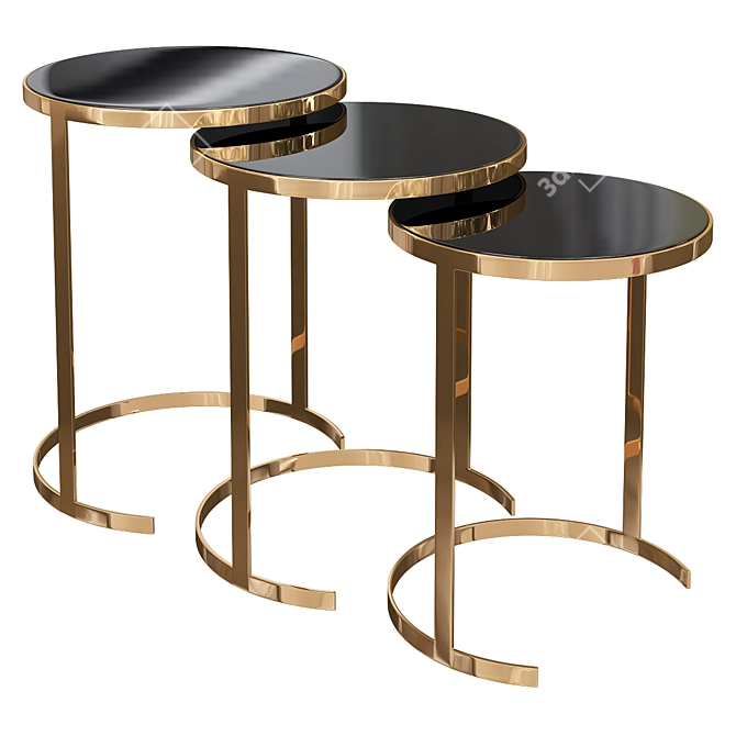 Luxurious Gold & Black Nesting Accent Tables 3D model image 1