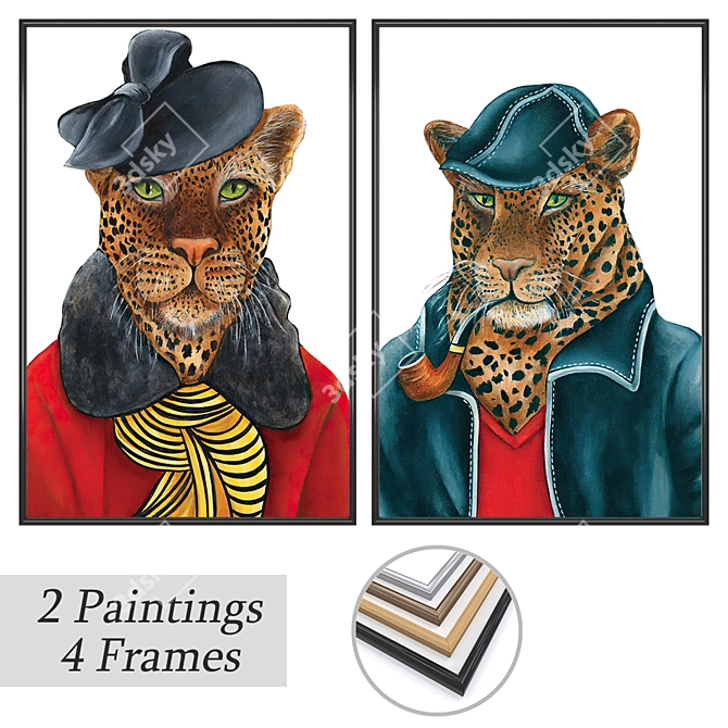 Versatile Set of 2 Paintings with 4 Frame Options 3D model image 1