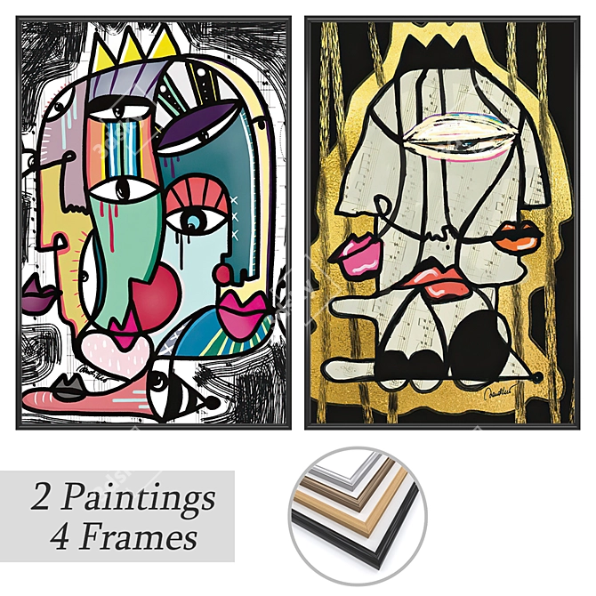 Modern Paintings Bundle with Multiple Frames 3D model image 1