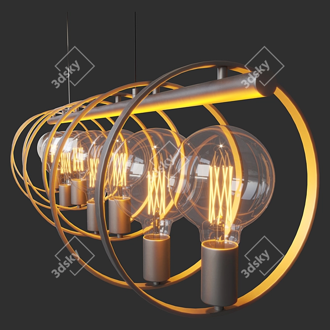 Reed Industrial Hanging Lamp: 7-Light Metal 3D model image 1
