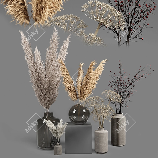 Harvest Bliss: Dry Bouquet Set 3D model image 1