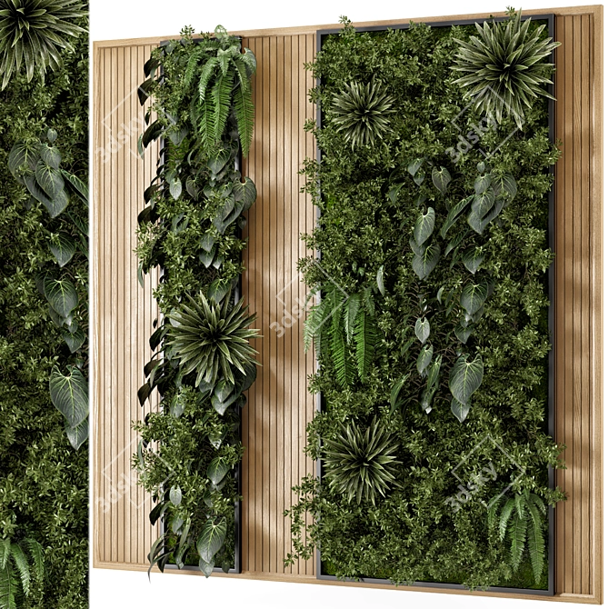 Wooden Base Vertical Garden - Set 536 3D model image 1